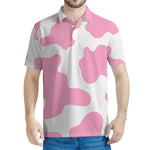 Pastel Pink And White Cow Print Men's Polo Shirt