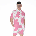 Pastel Pink And White Cow Print Men's Romper