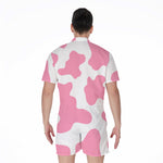 Pastel Pink And White Cow Print Men's Rompers
