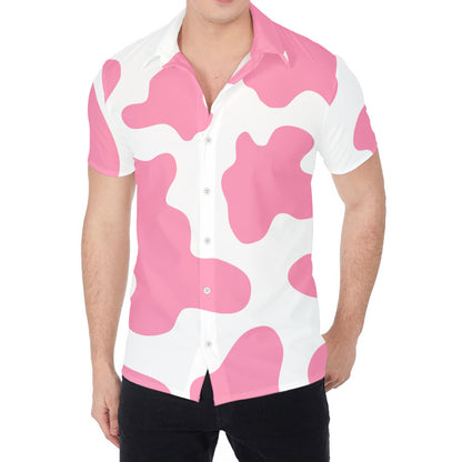 Pastel Pink And White Cow Print Men's Shirt