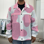 Pastel Pink And White Cow Print Men's Shirt Jacket