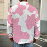 Pastel Pink And White Cow Print Men's Shirt Jacket