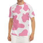 Pastel Pink And White Cow Print Men's Short Sleeve Rash Guard