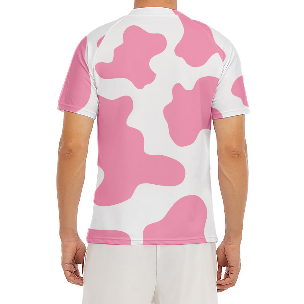 Pastel Pink And White Cow Print Men's Short Sleeve Rash Guard