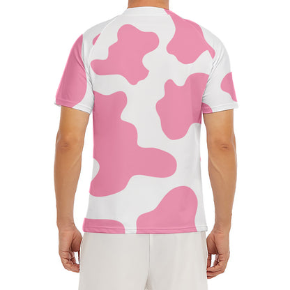 Pastel Pink And White Cow Print Men's Short Sleeve Rash Guard