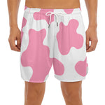 Pastel Pink And White Cow Print Men's Split Running Shorts