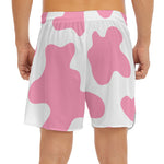 Pastel Pink And White Cow Print Men's Split Running Shorts