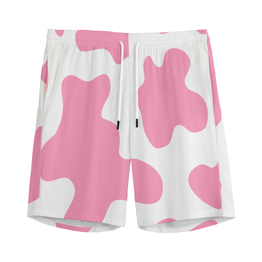 Pastel Pink And White Cow Print Men's Sports Shorts