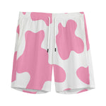 Pastel Pink And White Cow Print Men's Sports Shorts