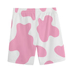 Pastel Pink And White Cow Print Men's Sports Shorts
