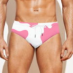Pastel Pink And White Cow Print Men's Swim Briefs
