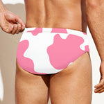 Pastel Pink And White Cow Print Men's Swim Briefs