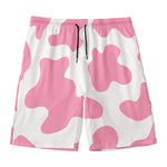 Pastel Pink And White Cow Print Men's Swim Trunks