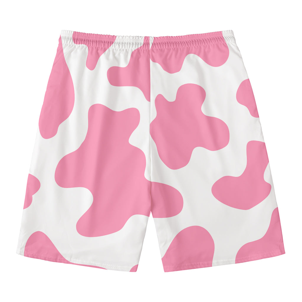 Pastel Pink And White Cow Print Men's Swim Trunks