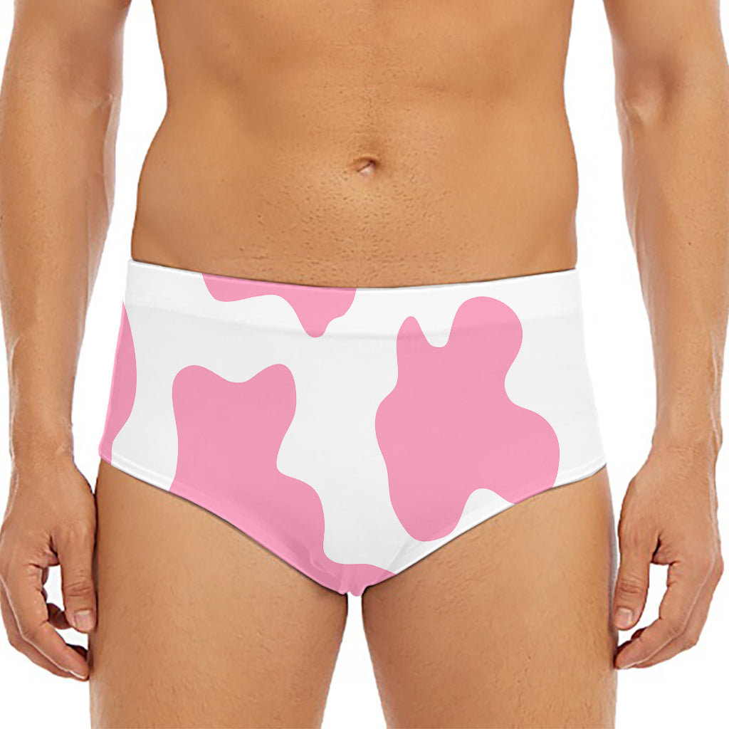 Pastel Pink And White Cow Print Men's Triangle Swim Briefs