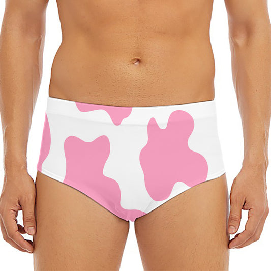 Pastel Pink And White Cow Print Men's Triangle Swim Briefs