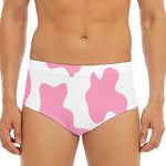 Pastel Pink And White Cow Print Men's Triangle Swim Briefs