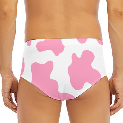 Pastel Pink And White Cow Print Men's Triangle Swim Briefs