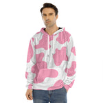 Pastel Pink And White Cow Print Men's Velvet Pullover Hoodie
