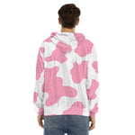 Pastel Pink And White Cow Print Men's Velvet Pullover Hoodie