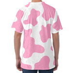 Pastel Pink And White Cow Print Men's Velvet T-Shirt