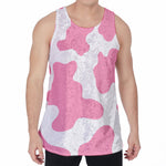 Pastel Pink And White Cow Print Men's Velvet Tank Top