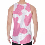 Pastel Pink And White Cow Print Men's Velvet Tank Top