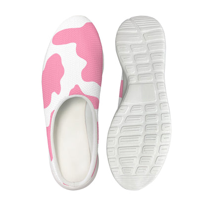 Pastel Pink And White Cow Print Mesh Casual Shoes