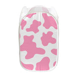 Pastel Pink And White Cow Print Mesh Laundry Hamper