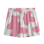 Pastel Pink And White Cow Print Mesh Shorts
