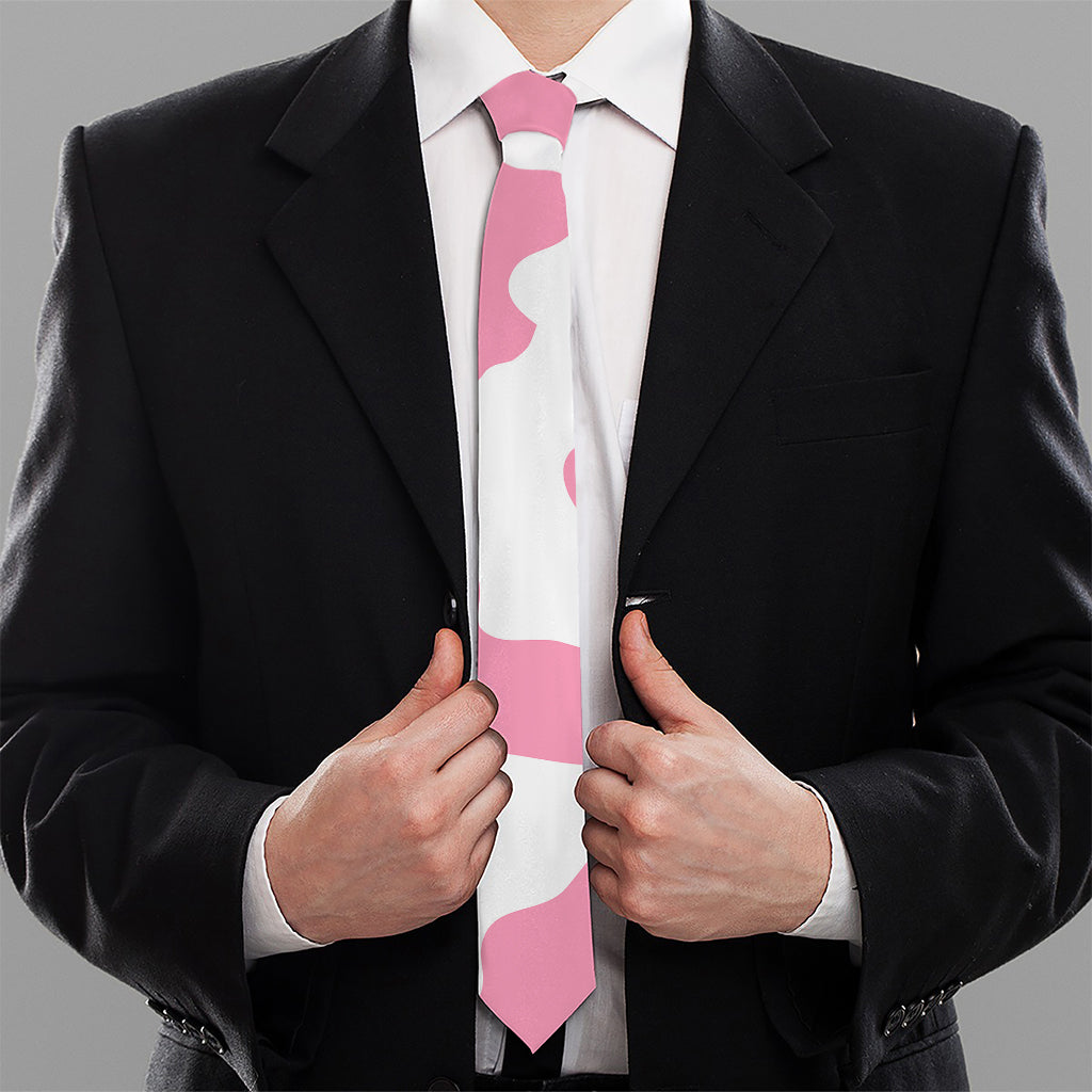 Pastel Pink And White Cow Print Necktie