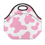 Pastel Pink And White Cow Print Neoprene Lunch Bag