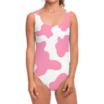 Pastel Pink And White Cow Print One Piece Swimsuit