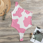 Pastel Pink And White Cow Print One Shoulder Bodysuit