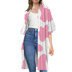 Pastel Pink And White Cow Print Open Front Beach Cover Up