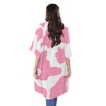 Pastel Pink And White Cow Print Open Front Beach Cover Up