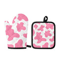 Pastel Pink And White Cow Print Oven Mitt And Pot Holder Set