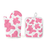 Pastel Pink And White Cow Print Oven Mitt And Pot Holder Set