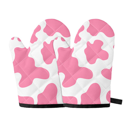 Pastel Pink And White Cow Print Oven Mitts