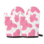 Pastel Pink And White Cow Print Oven Mitts