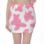 Pastel Pink And White Cow Print Pencil Mini Skirt
