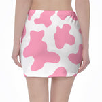 Pastel Pink And White Cow Print Pencil Mini Skirt
