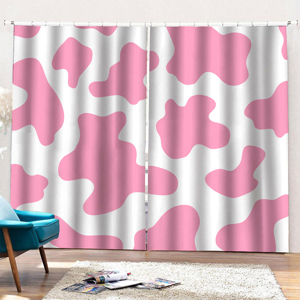 Pastel Pink And White Cow Print Pencil Pleat Curtains