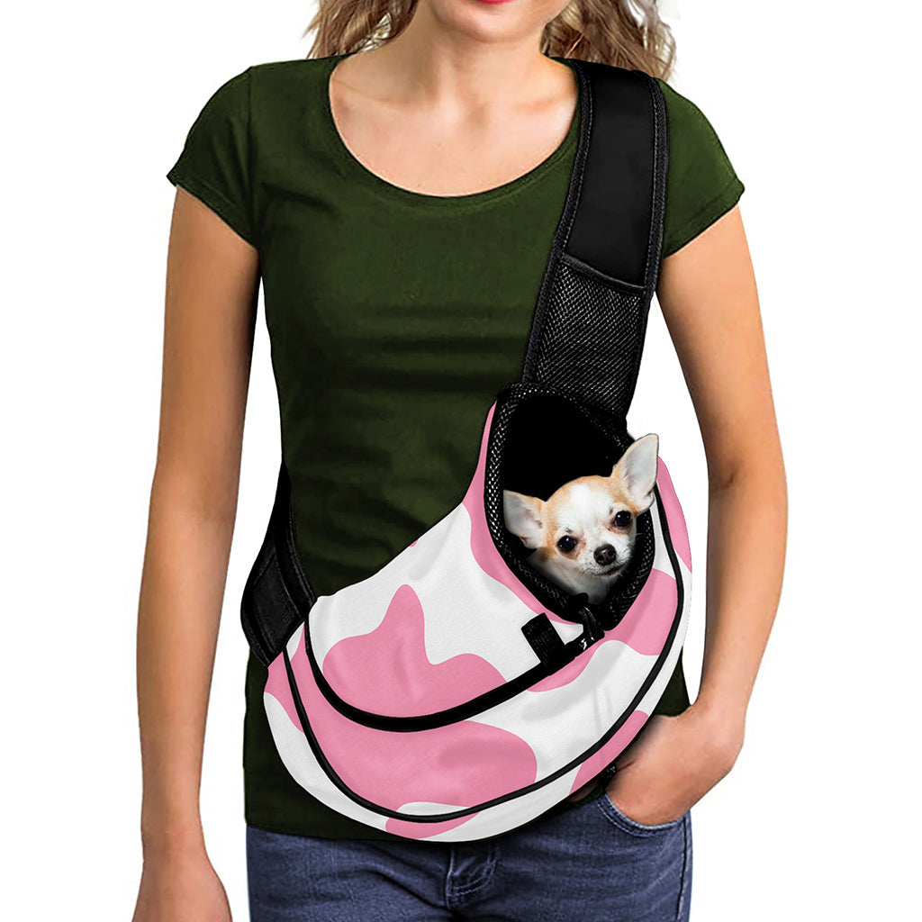 Pastel Pink And White Cow Print Pet Sling Carrier