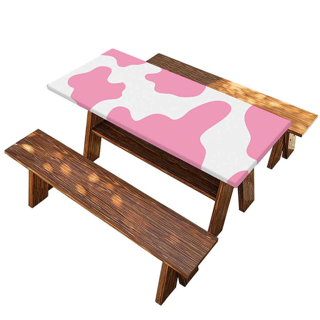 Pastel Pink And White Cow Print Picnic Table Cover