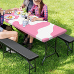 Pastel Pink And White Cow Print Picnic Table Cover