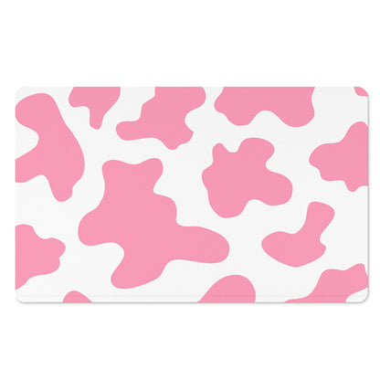 Pastel Pink And White Cow Print Polyester Doormat