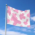 Pastel Pink And White Cow Print Polyester Flag