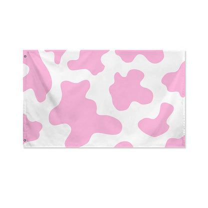 Pastel Pink And White Cow Print Polyester Flag