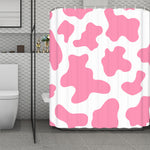 Pastel Pink And White Cow Print Polyester Shower Curtain